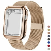 YUIYUKA Screen Protector Case+Strap Compatible with Apple Watch bands 41mm iWatch Strap 41mm Adjustable Magnetic Strap Milanese Loop Mesh Band Compatible with Apple watch Series 7 8 - light gold