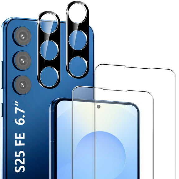 Screen Protector Compatible with Galaxy S25 FE 5G, [2+2 Pack] Camera Lens Protectors, Fingerprint Unlock Support, HD Tempered Glass, Touch Sensitive, Anti Scratch, Case Friendly