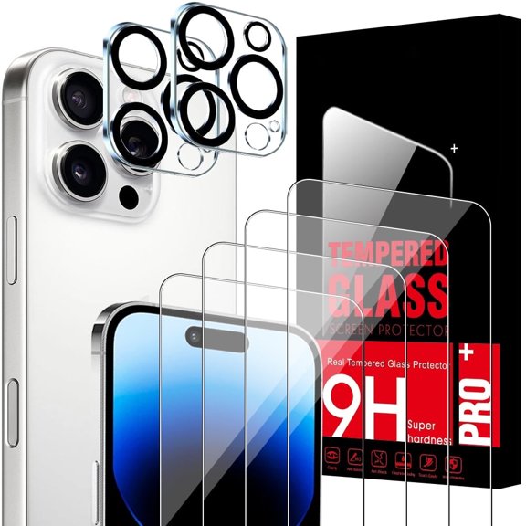 Screen Protector Compatible with iPhone 16 Pro Max[4+2 Pack] 4 tempered glass screen protectors + 2 lens protectors, Anti-Fingerprint, HD , 9H High Hardness, Drop and Scratch Resistance