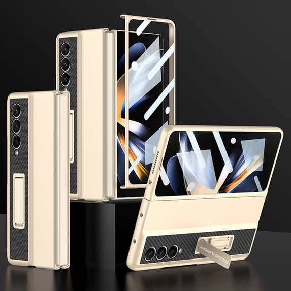 Screen Protector Compatible with Z Fold 4 Case with Hhidden Folding Stand All Inclusive Protection for Samsung Galaxy Z Fold 4 2022 5G,Gold