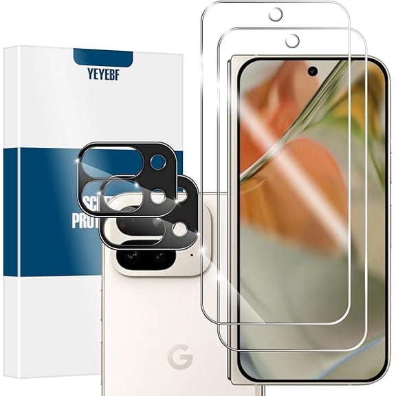 Screen Protector for Google Pixel 9 Pro Fold, [2+2 Pack] Tempered Glass for Pixel 9 Pro Fold & Camera Lens Protectors[Ultrasonic Fingerprint Unlock] [Case Friendly] [Bubble-Free] 6.3 Inches