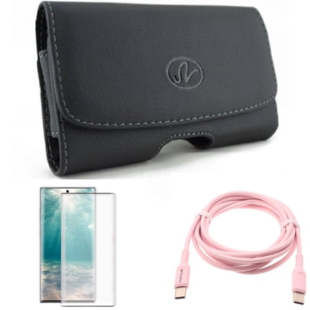 Screen Protector & Pink 6ft Long Cable & Case Belt Clip for Samsung Galaxy Note 20 (6.7") - Combo with Tempered Glass (Fingerprint Unlock) & USB-C to Type-C PD Fast Charger & Leather Swivel