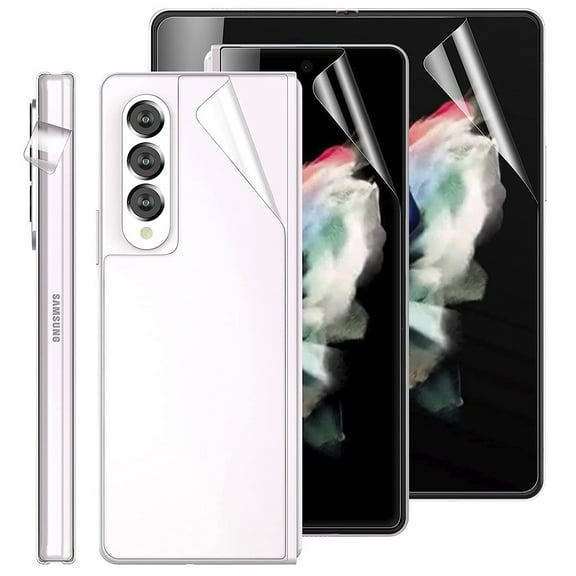 Screen Protector Wrap for Galaxy Z Fold3, Nakedcellphone [Hydrogel Soft Film] Clear Transparent Display Scratch Guard [Front/Hinge/Back/Inside] for Samsung Galaxy Z Fold 3 5G (SM-F926, 2021)