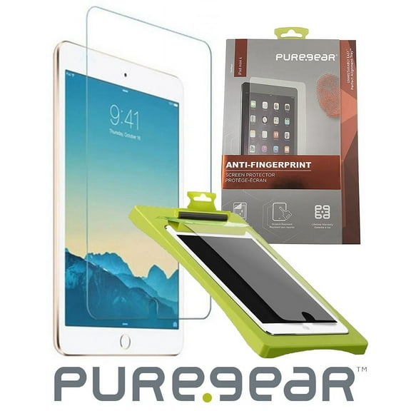 Screen Protector for iPad Mini 4, PureGear [Anti-Fingerprint] Puretek Display Protector Scratch Guard [with Easy Application Tray/Roller] for Apple iPad Mini 4 (A1538, A1550)