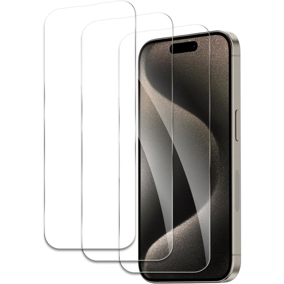 Screen Protector for iPhone 15 Pro, Tempered Glass Film, Ultra HD 9H Hardness Case Friendly Anti Scratch Bubble Free Ultra Resistant Oil-Resistant Shatter Protection, 3-Pack