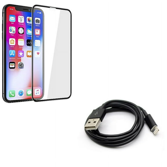 Screen Protector w 6ft USB Cable for iPhone XR - Tempered Glass 5D Touch Curved Edge Full Cover, Charger Cord Power Wire Long