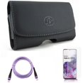thumbnail image 1 of Screen Protector w Case Belt Clip w Purple 6ft PD Cable for Samsung Galaxy S20 Plus - Tempered Glass [Fingerprint Unlock] 3D Curved Edge, Leather Swivel Holster, Type-C to USB-C fits Galaxy S20 Plus, 1 of 18