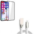 thumbnail image 1 of Screen Protector w USB Cable for iPhone XR - Tempered Glass 5D Touch Curved Edge Full Cover, 6ft Flat Charger Cord Power, 1 of 11