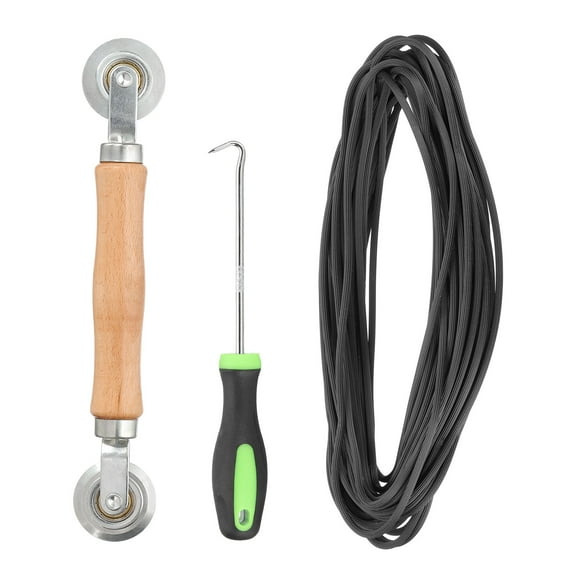 Screen Repair Kit, 0.09"x 24.9 ft Window Screen Spline Roller and Hook, Black