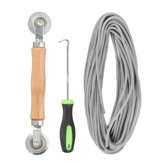 Screen Repair Kit, 0.09"x 32.8 ft Window Screen Spline Roller and Hook, Gray