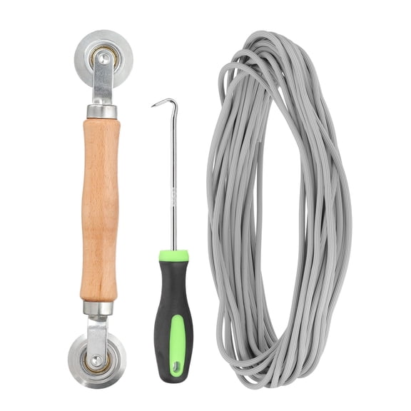 Screen Repair Kit, 0.12"x 24.9 ft Window Screen Spline Roller and Hook, Gray