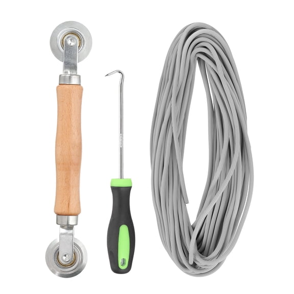 Screen Repair Kit, 0.12"x 32.8 ft Window Screen Spline Roller and Hook, Gray