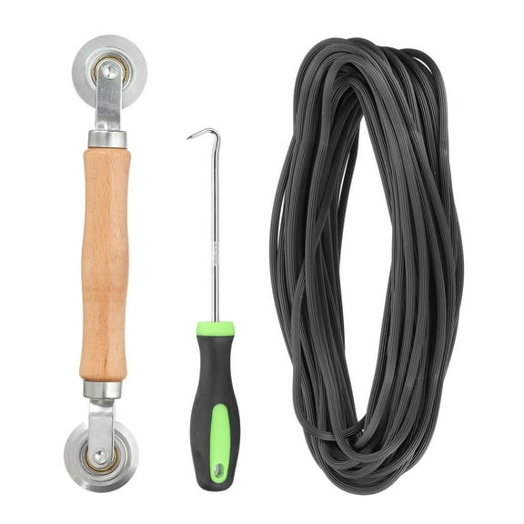 Screen Repair Kit, 0.14"x 32.8 ft Window Screen Spline Roller and Hook, Black