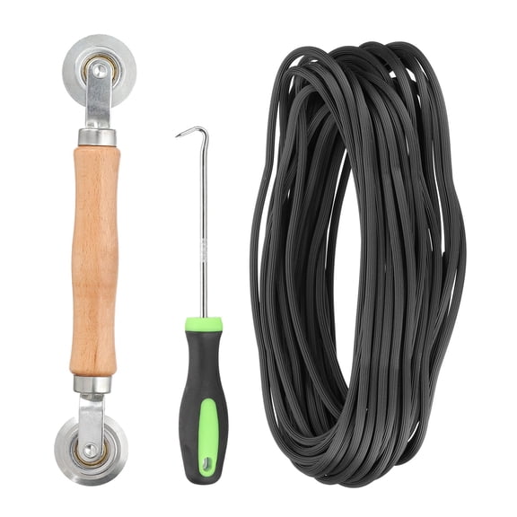 Screen Repair Kit, 0.16"x 24.9 ft Window Screen Spline Roller and Hook, Black