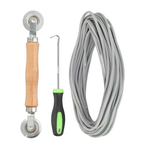 Screen Repair Kit, 0.16"x 24.9 ft Window Screen Spline Roller and Hook, Gray