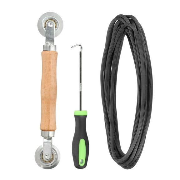 Screen Repair Kit, 0.16"x 9.8 ft Window Screen Spline Roller and Hook, Black