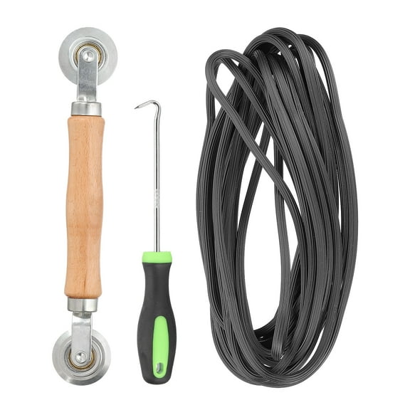 Screen Repair Kit, 0.18"x 9.8 ft Window Screen Spline Roller and Hook, Black