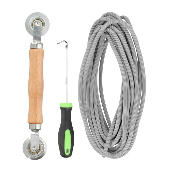 Screen Repair Kit, 0.18"x 9.8 ft Window Screen Spline Roller and Hook, Gray