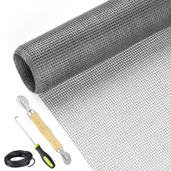 Screen Repair Kit Easy DIY Project 48" x 110" Fiberglass Screen Mesh with Rolling Tool and Screen Retainer Spline Screen Replacement kit for Windows Sliding Doors and Patio Screens (48" x 110", Gray)
