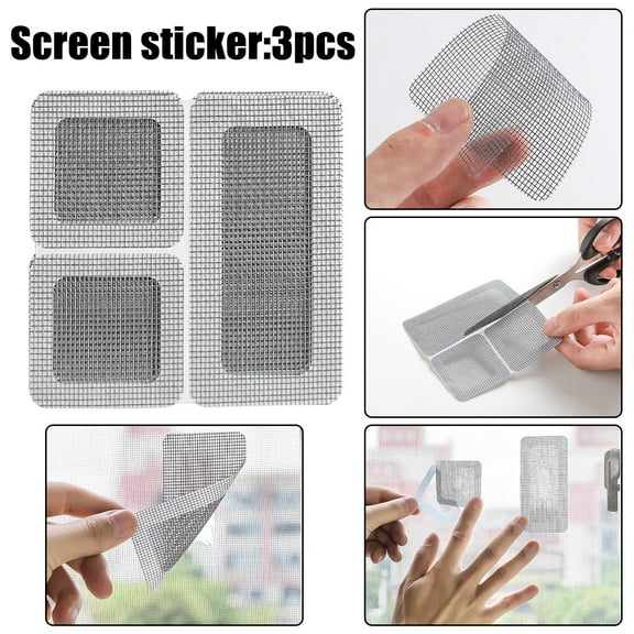 Screen Repair Tape | 3-Piece Fiberglass Patch Kit for Window & Door Screens | 10x10cm Adhesive Mesh Sticker for Mosquito Net Fixes