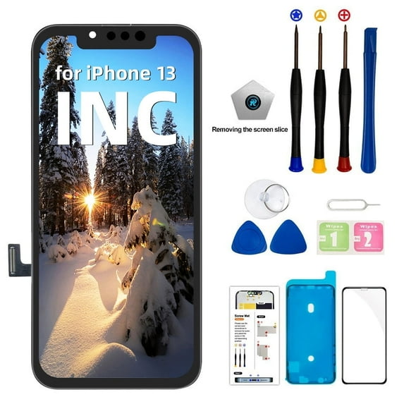 for iPhone 13 Screen Replacement Kit , 6.1-inch HD LCD Display Touch Screen Digitizer Assembly with Repair Tool Set, Waterproof Glue, Tempered Glass, Black