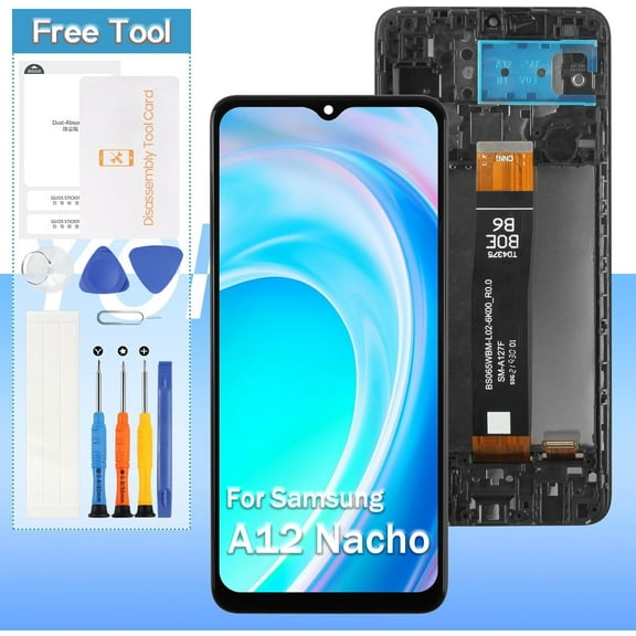 Screen Replacement for Samsung Galaxy A12 SM-A125A, SM-A125U, SM-A125W,for Samsung A12 Nacho SM-A127F, SM-A127M, SM-A127U 6.5 LCD Display Touch Digitizer Glass Assembly - Black with Frame