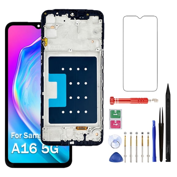 Screen Replacement for Samsung Galaxy A16 5G (SM-A166B / A166P / A166E), 6.7-Inch Incell LCD Display Touch Digitizer Assembly with Frame – Black – Repair Tools Included