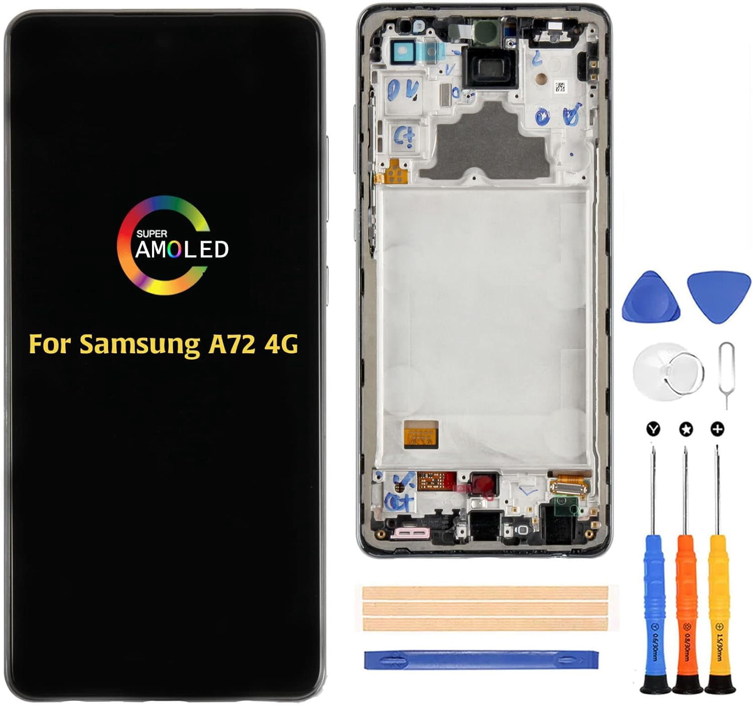 Jaytong LCD Display Replacement For Samsung Galaxy A72 2021 4G SM-A725F/DS SM-A725M - Black With Frame