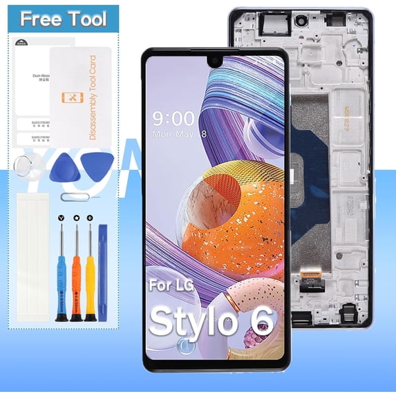 Screen Replacement for LG Stylo 6 LMQ730TM, LM-Q730TM 6.8“ LCD Display Touch Digitizer Assembly with Tools(Black with Frame)