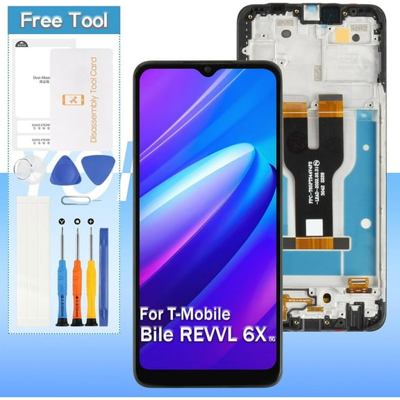 Screen Replacement for T-Mobile Revvl 6X 5G New for 2023 LCD Display 6.52 Touch Digitizer Assembly - Black with Frame - Tools