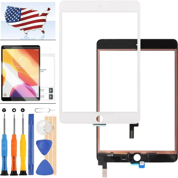 Screen Replacement for iPad Mini 4 7.9" A1538 A1550 Touch Screen Digitizer Glass Lens Panel Replacement Parts Kits with Tempered Glass +Free Tools(Without Home Button,LCD not Include). (White)