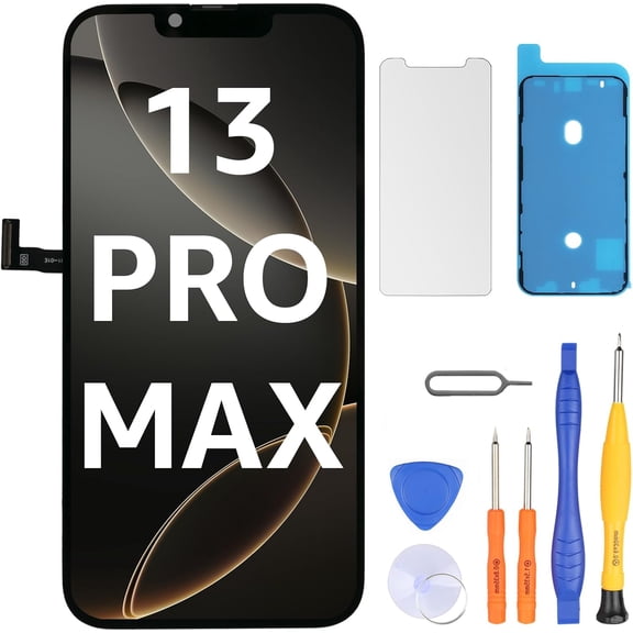 Screen Replacement for iPhone 13 Pro Max 6.7" LCD Retina FHD Display COF Touch Screen Digitizer with Repair Tool Kits, Waterproof Tape, Screen Protector, Black