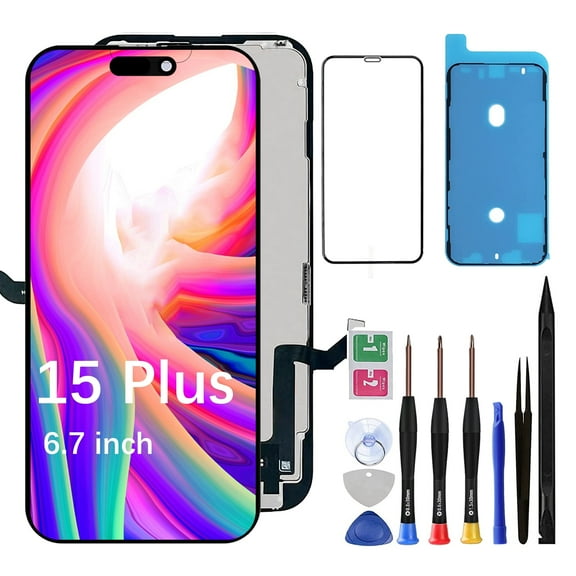 Screen Replacement for iPhone 15 Plus - Lcd Replacement Kit & Digitizer Display Full Aassembly for Apple iPhone 15 Plus 6.7 Inch Models A2847, A3093, A3096, A3094 with Repair Tools