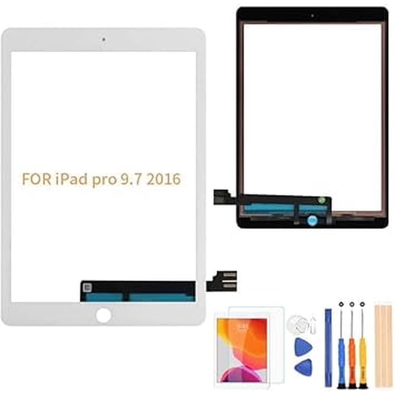 Screen Replacement for ipad pro 9.7 2016 A1673 A1674 A1675 Touch Digitizer LCD is Not Included, No Instructions Front Glass Panel Replacementwith Free Tool Kits & Screen Protector (White)