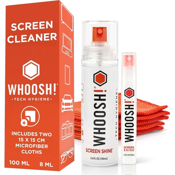 ! Screen Shine Duo - Cleaner Spray for iPad Monitor Laptop MacBook 3.4 oz & 0.3 Bottles with 2 Microfiber Cloths Portable Electronic Cleaning Kit Travel Office and Home