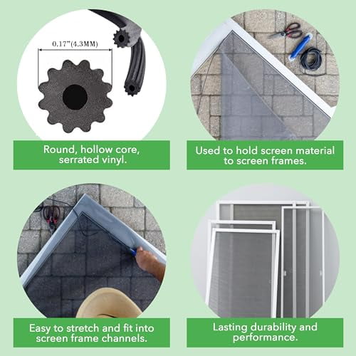 Screen Spline - 0.170", 15lb Roll - Round Screen Retainer Spline - Bulk Screen Holder Spline for Screen Door, Window Mesh & Mosquito Net Fixing - Screen Door Repair & Replacement S