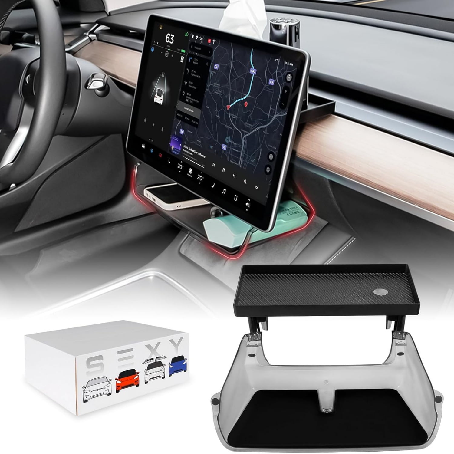 Under Screen Storage Organizer Model 3/Y Magnetic Center Console Organizer - Compatible with Tesla Model 3 2023-2017 Model Y Accessories 2024-2020 [Not Fit 2024 Model 3 Highland]