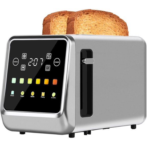 Screen Toaster 2 Slice, Bagel Toasters with LCD Display, Stainless Steel Digital Toasters with Single Slot Toasting,Extra Wide Slots Toaster with Memory/Bagel/Defrost/Reheat Functions