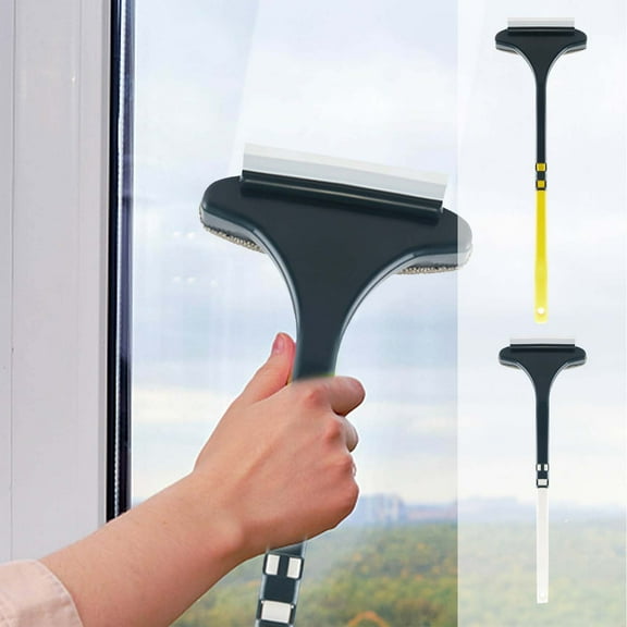 Screen Window Cleaning Brush | 2-in-1 Glass Wiper | Dual-Sided Detachable Handle | Dry & Wet Use | TPR Scraper | For Screen, Glass, Floor | Reusable | Extended Reach | 46cm x 16cm | 1 Pack