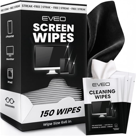 Screen Wipes (150 Pack) - Electronic Wipes, Computer Screen Cleaner Wipes for Electronics | Computer Screen Wipes Phone Wipes & Lens Wipes for PC, Laptop, Phone, Car & More - Microfiber Included