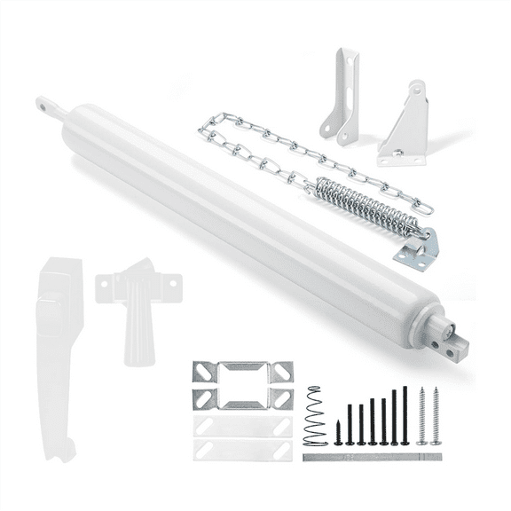 Screen and Storm Door Closer Kit, for Heavy Doors Push Button Latch Set White