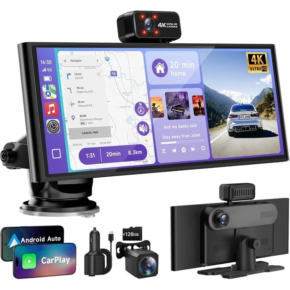 Screen for Tablet Screen for , 4K Dash Cam Portable Play with 3 Camera,10.26" Display with FM Radio Stereo 5.2, 128GB TF Card Black