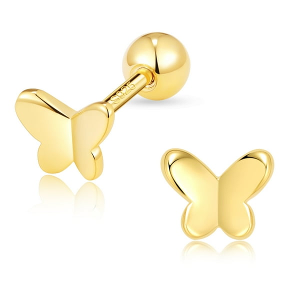 RYSKYJEWELRY Butterfly Gold Screw Backs Stud Earrings, Sterling Silver