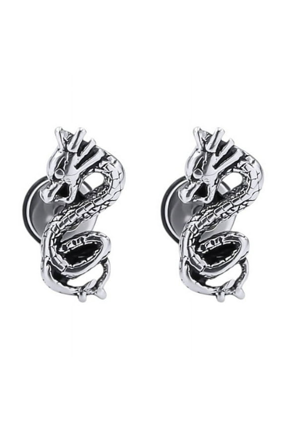 Screw-Back Dragon Stud Earrings for Men Women Streetwear Hip Hop Unisex Style