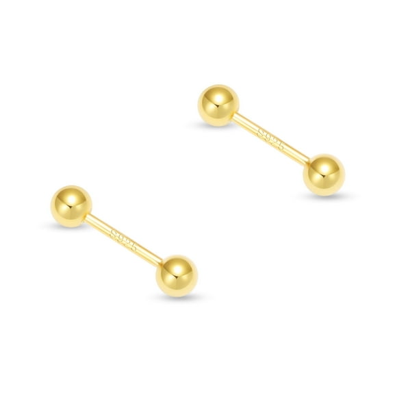 RYSKYJEWELRY Two Ball Stud Earrings, 925 Sterling Silver, Unisex, All Ages
