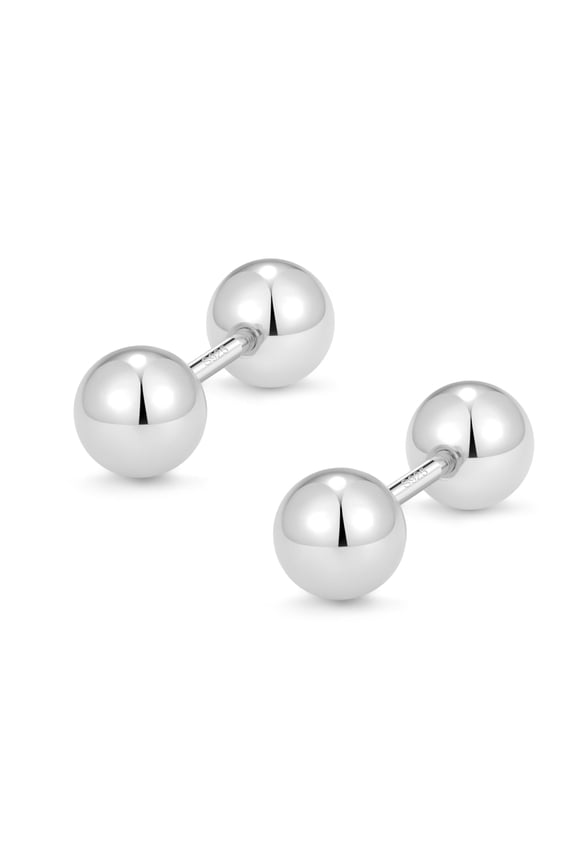 Screw Back Two Ball Stud Earrings, Silver, Sterling Silver