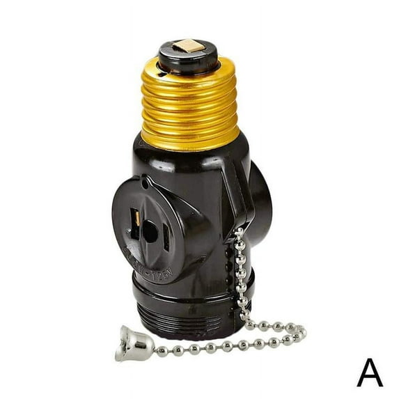 Screw Base Light Bulb Socket W/ Pull Chain Switch Converter To 2 Ac Outlets
