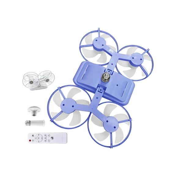 Screw in Ceiling Fan in Light Socket, Fan with Remote, Socket Fan Light, Sky Blue Finish, 16 in Diameter, 4 Pc Kit, Extension Rod, E27 Base, Indoor Residential Use