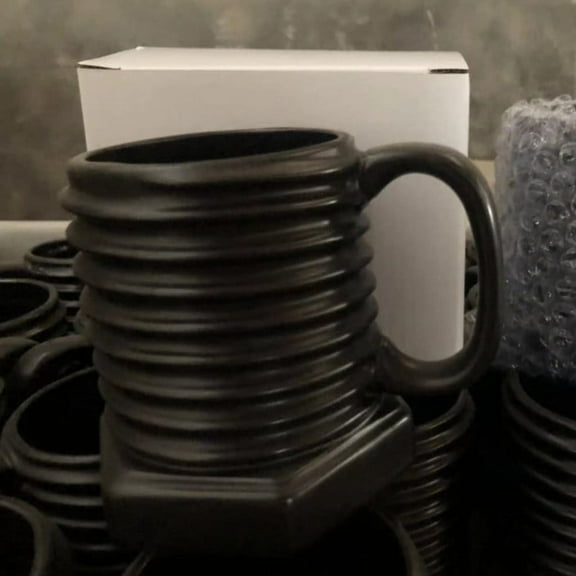 Screw Design Ceramic Mug, 12oz Matte Finish Coffee Cup with Large Handle, Microwave & Dishwasher Safe, Unique Mechanic Gift Mug, Gold Color