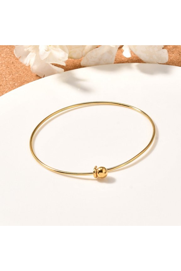 Screw End Ball 304 Stainless Steel Wire Bangle Torque Bangle for Women Golden Inner Diameter: 2-1/2 inch(6.2cm)
